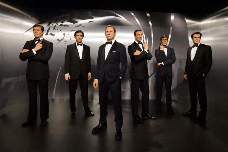 Different James Bond actors in the wax museum